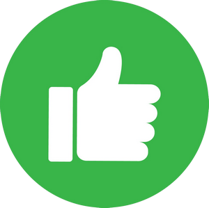 A white thumbs up icon with green background
