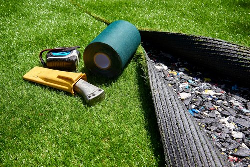 Artificial turf cut in half